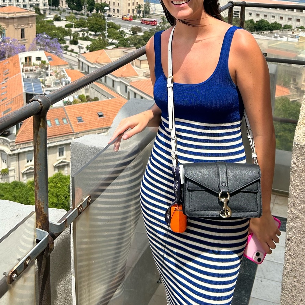 J. Crew cyan Navy and White Striped Midi sweater Dress - Picture 3 of 3